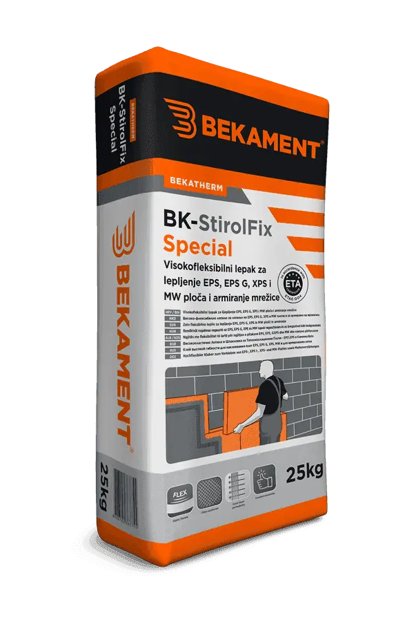BK-StirolFix Special 25kg Visokofleksibilan lepak za lepljenje EPS,EPS G,XPS i MW ploča i armiranje mrežice"