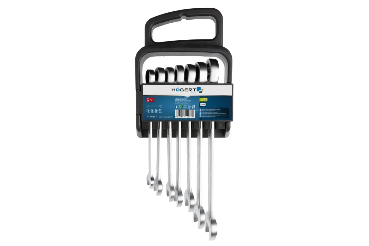 Set kombiniranih ključeva s čegrtaljkom, 7 kom, 10-19 mm (blister)
