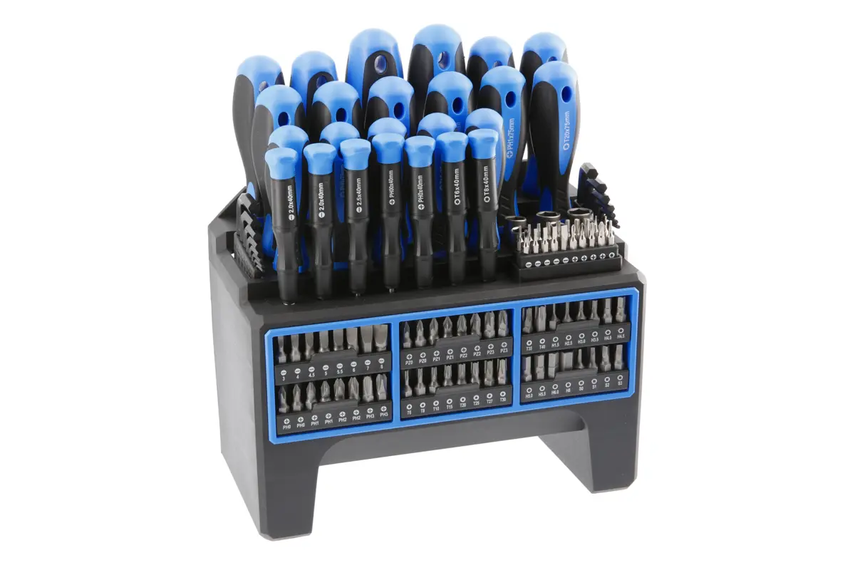 Set odvijača križni/ravni/torx/precizni, set bitova, 114-dijelni, na plastičnom stalku, S2