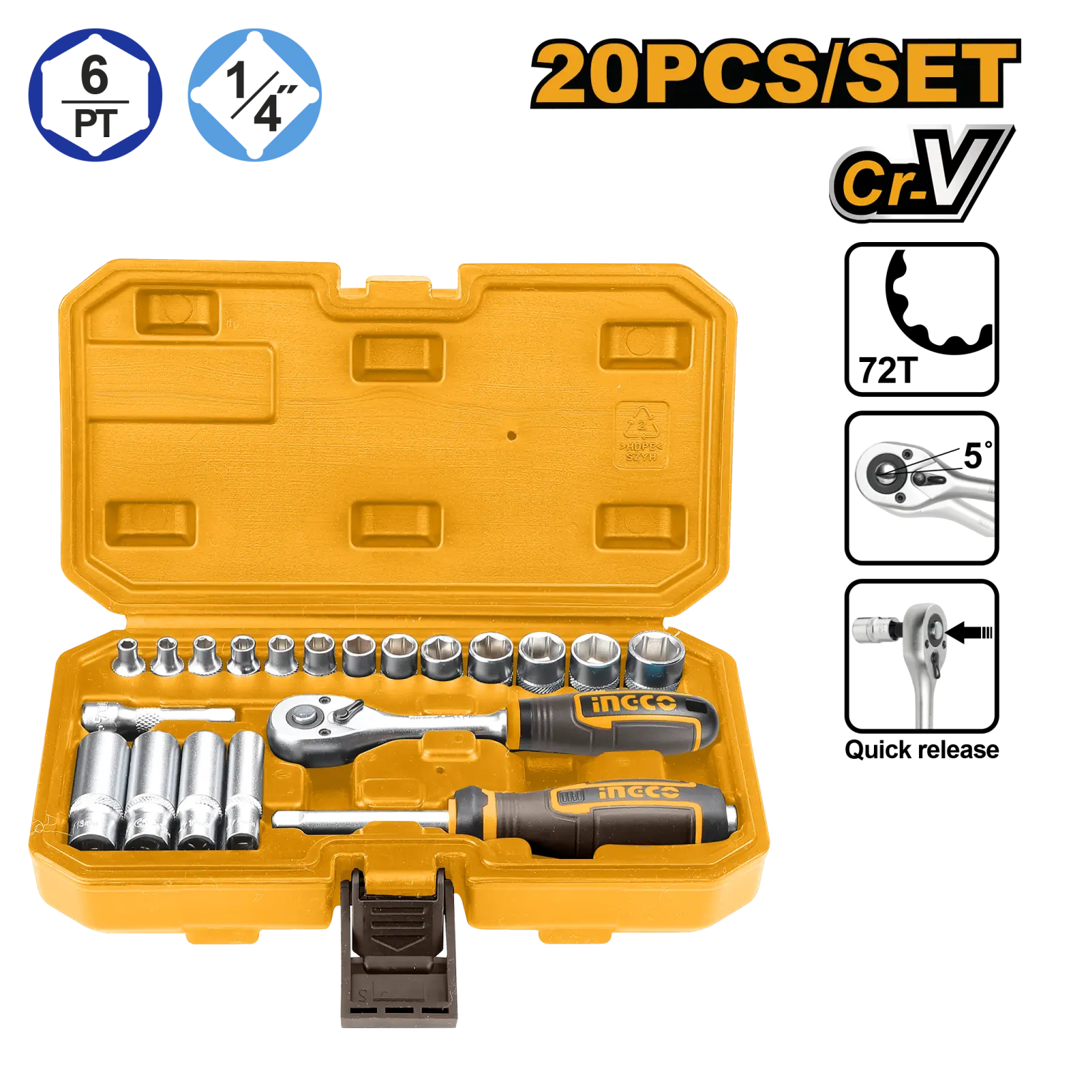 SET GEDORA 20KOM 1/4" 4-14MM INDUSTR HKTS14201