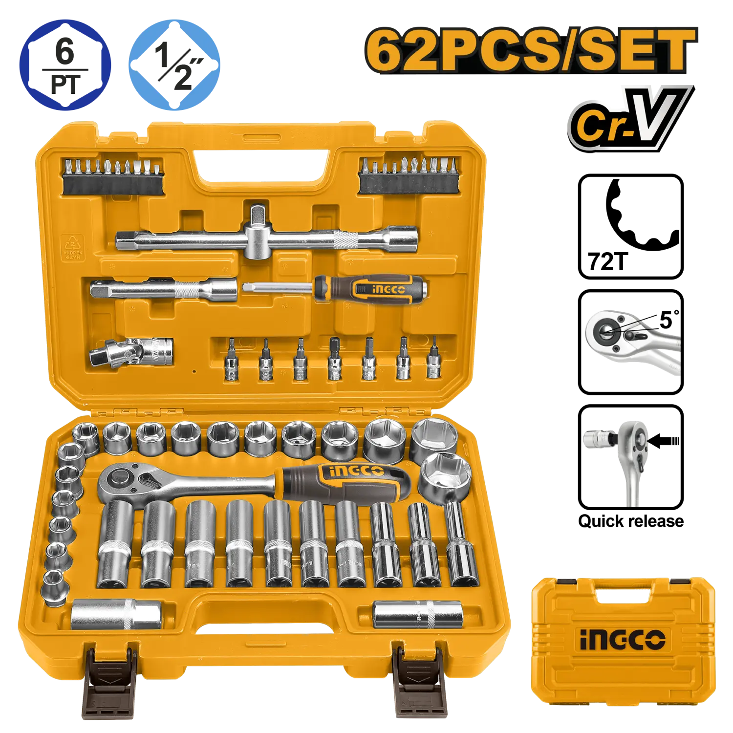 SET GEDORA 62KOM 1/2" 10-32/D10-19MM IND HKTS12602