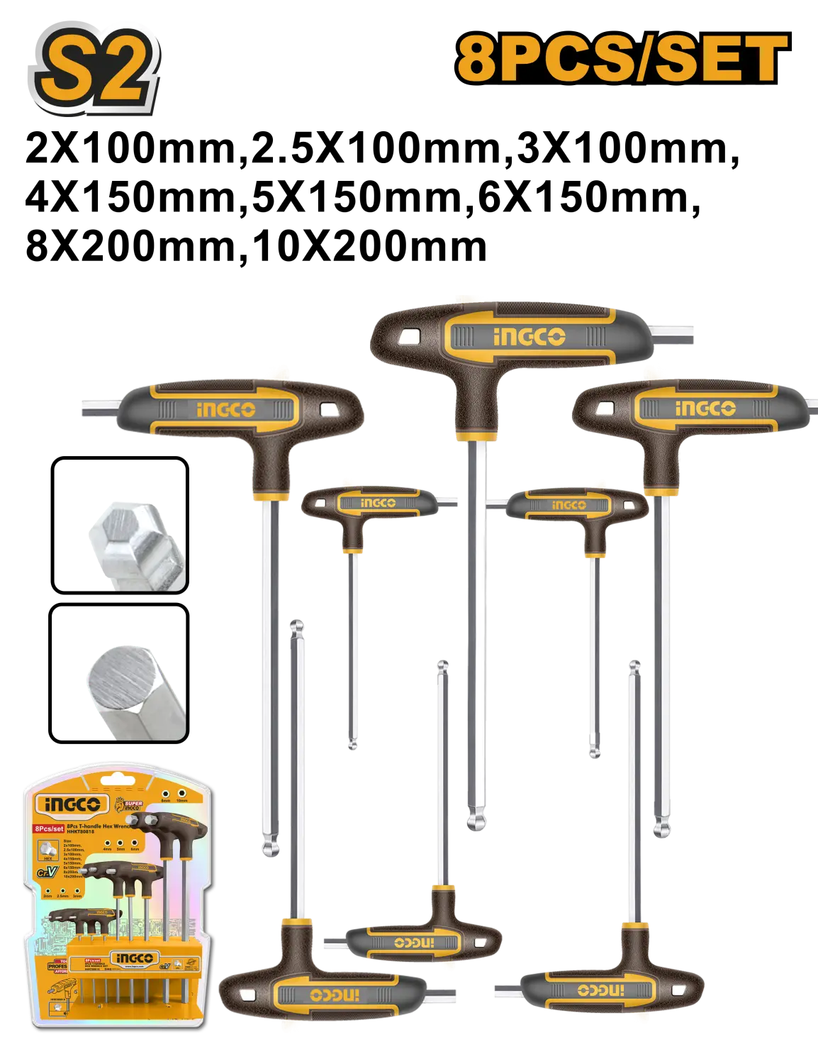 SET HEX KLJUČEVA SA T RUČKOM 8KOM 2-10MM HHKT80828
