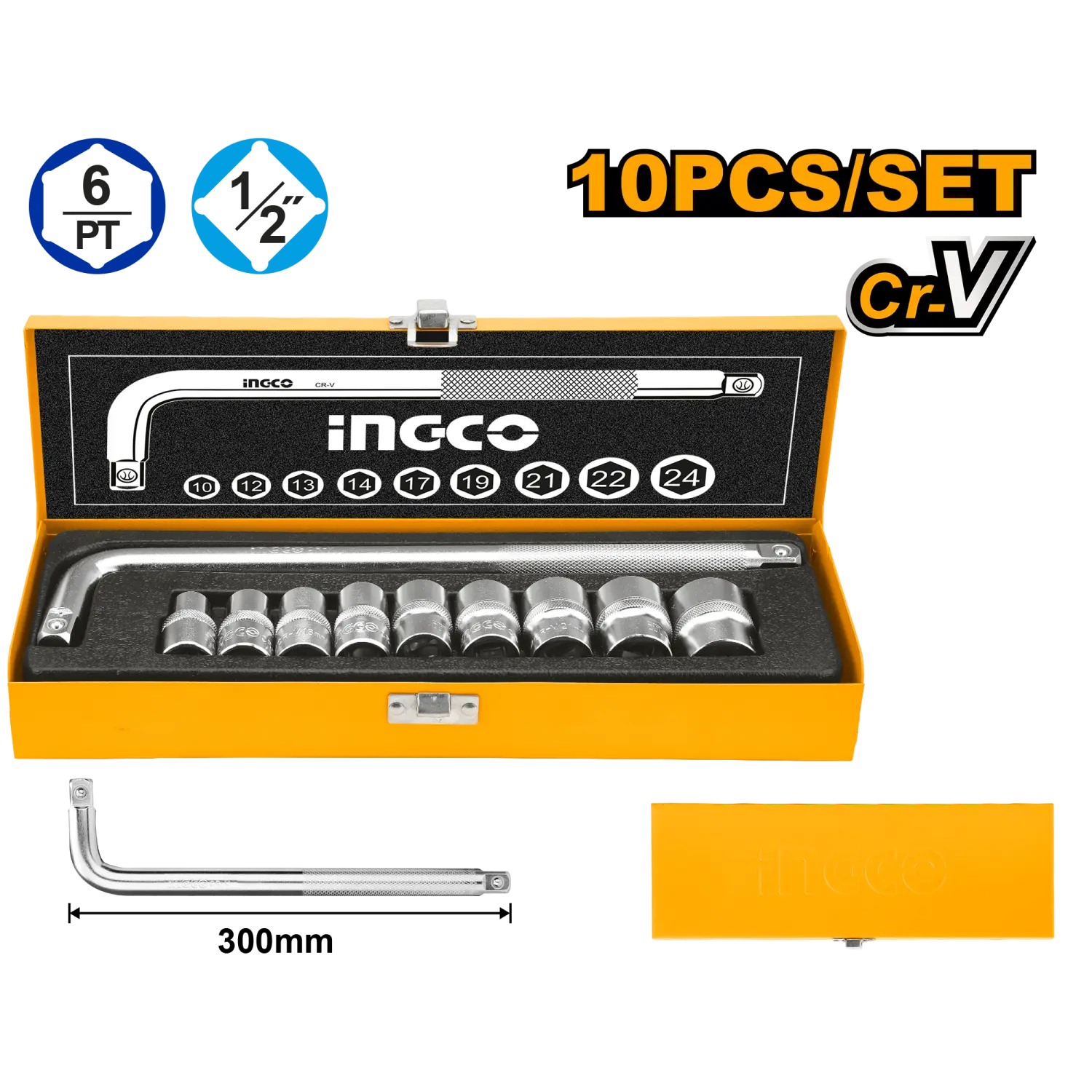 SET NASADNIH KLJUČ 10-24MM 10KOM 1/2"CRV HKTS12101