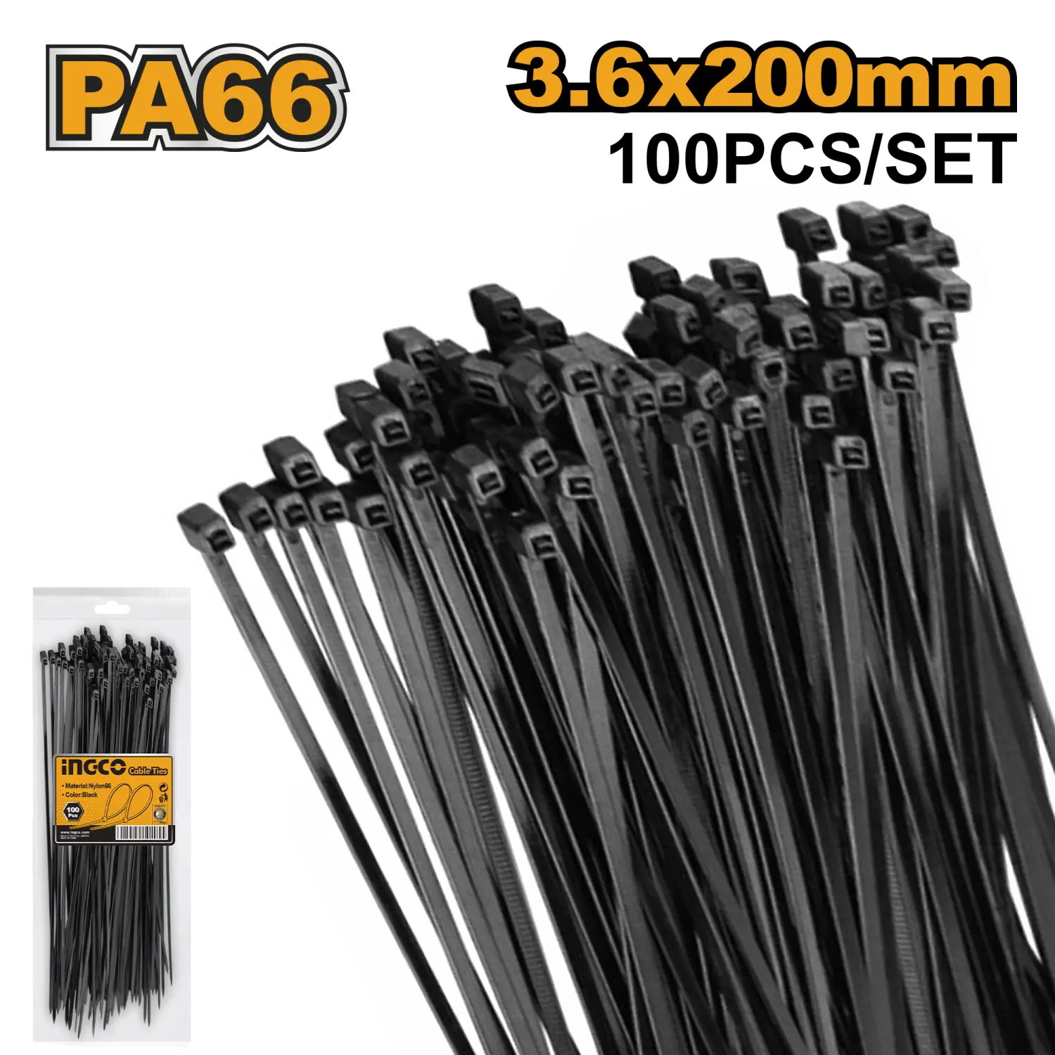 STEGICE PLASTIČNE CRNE 3.6X200MM, 100KOM HCTB20036